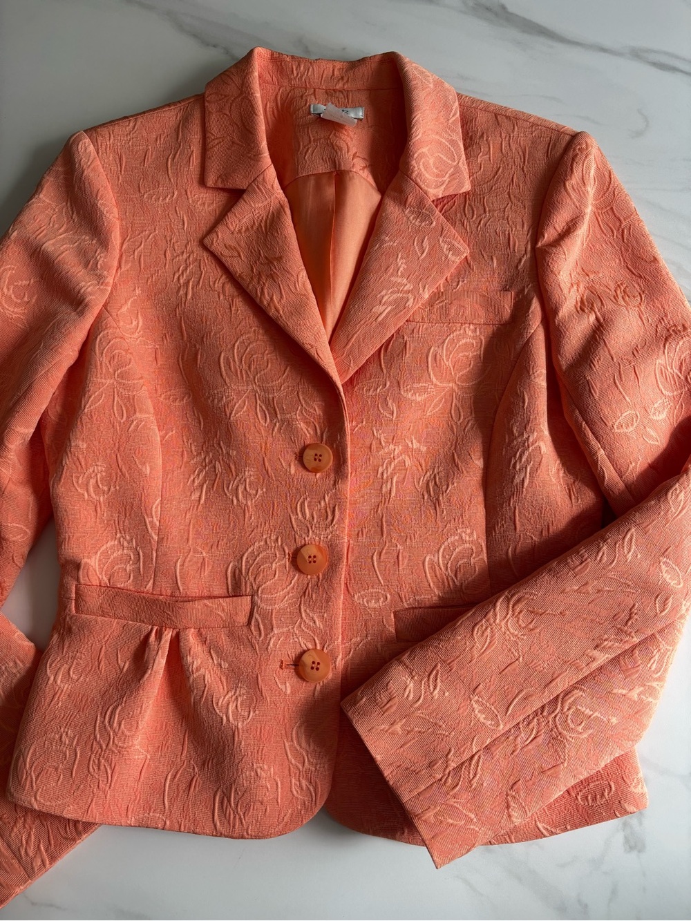 Cache Peach Floral Textured Blazer Jacket size M made in USA